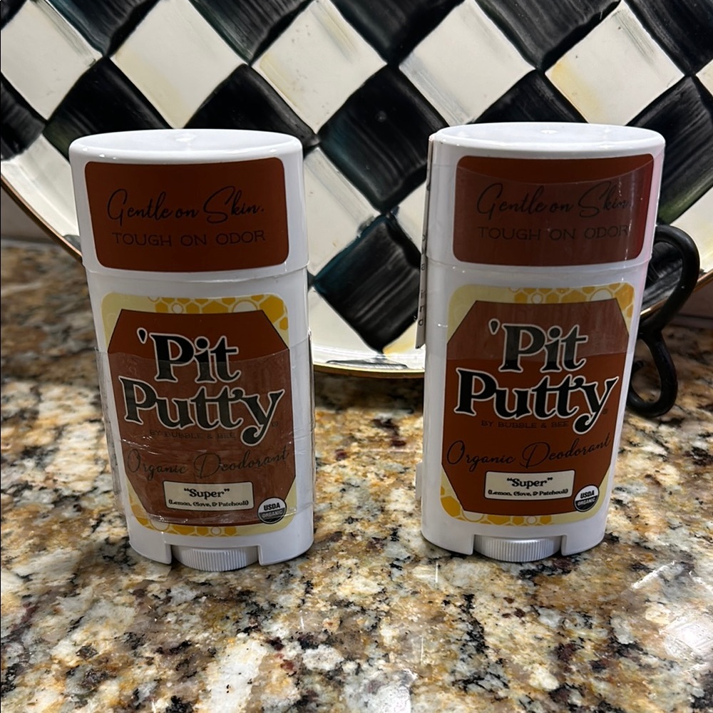 2 Pit Putty organic deodorants. Super scent, Lemon, Clove & Patchouli.